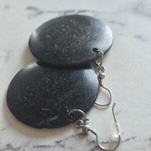 Vintage Black Carved Horn Disc Earrings